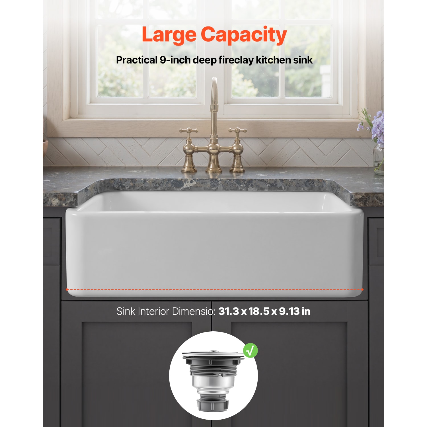 Farmhouse Sink Undermount Kitchen Single Bowl Fireclay White_voghion.com